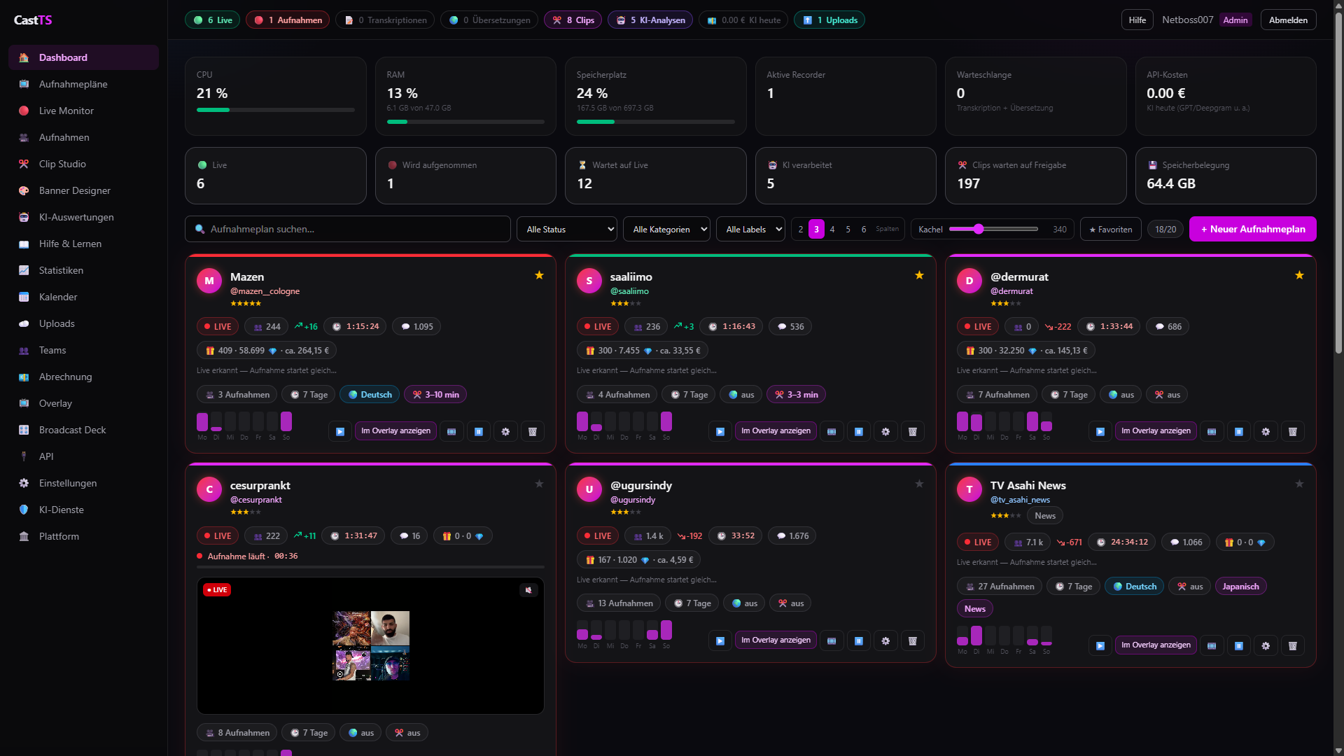 Dashboard — Pläne & Live-Status